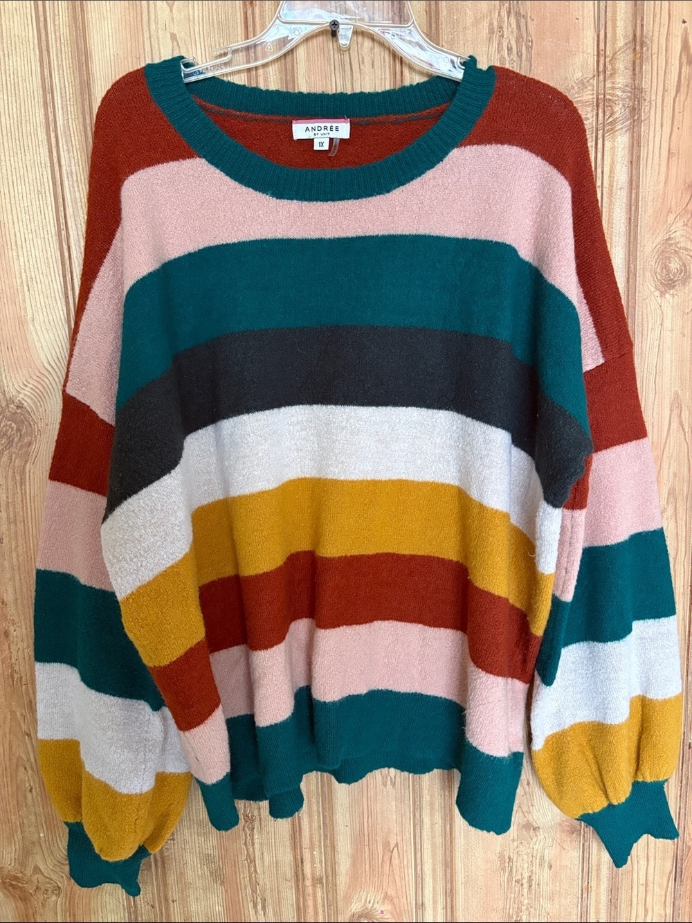 Andree Multicolor Striped Women's Sweater - Teal, Pink, Mustard & Rust